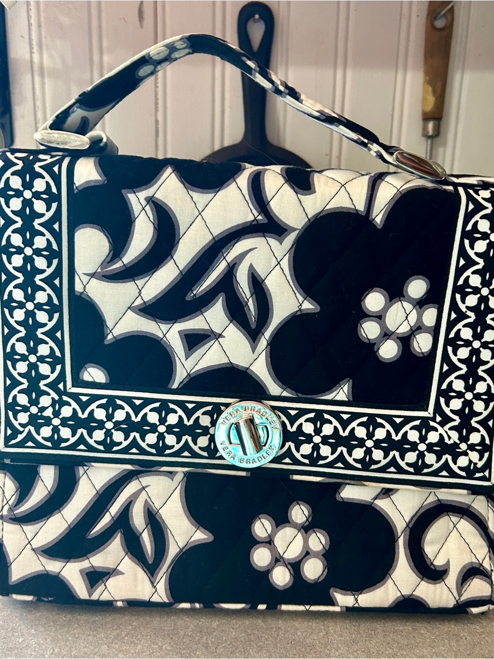 Vera Bradley Black & White Quilted Top-Handle Satchel